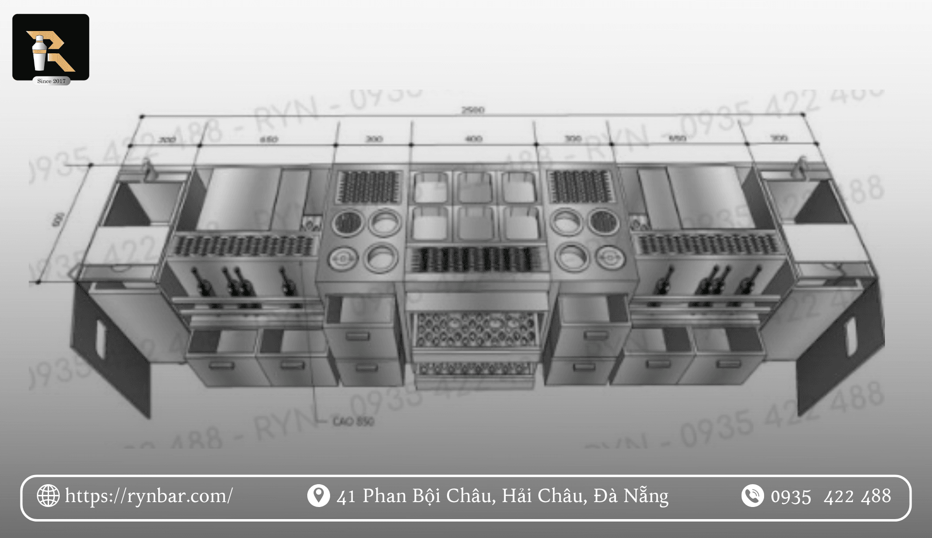 Sơ đồ bố trí quầy bar cà phê có thùng đá Đà Nẵng chuẩn hiệu suất cao