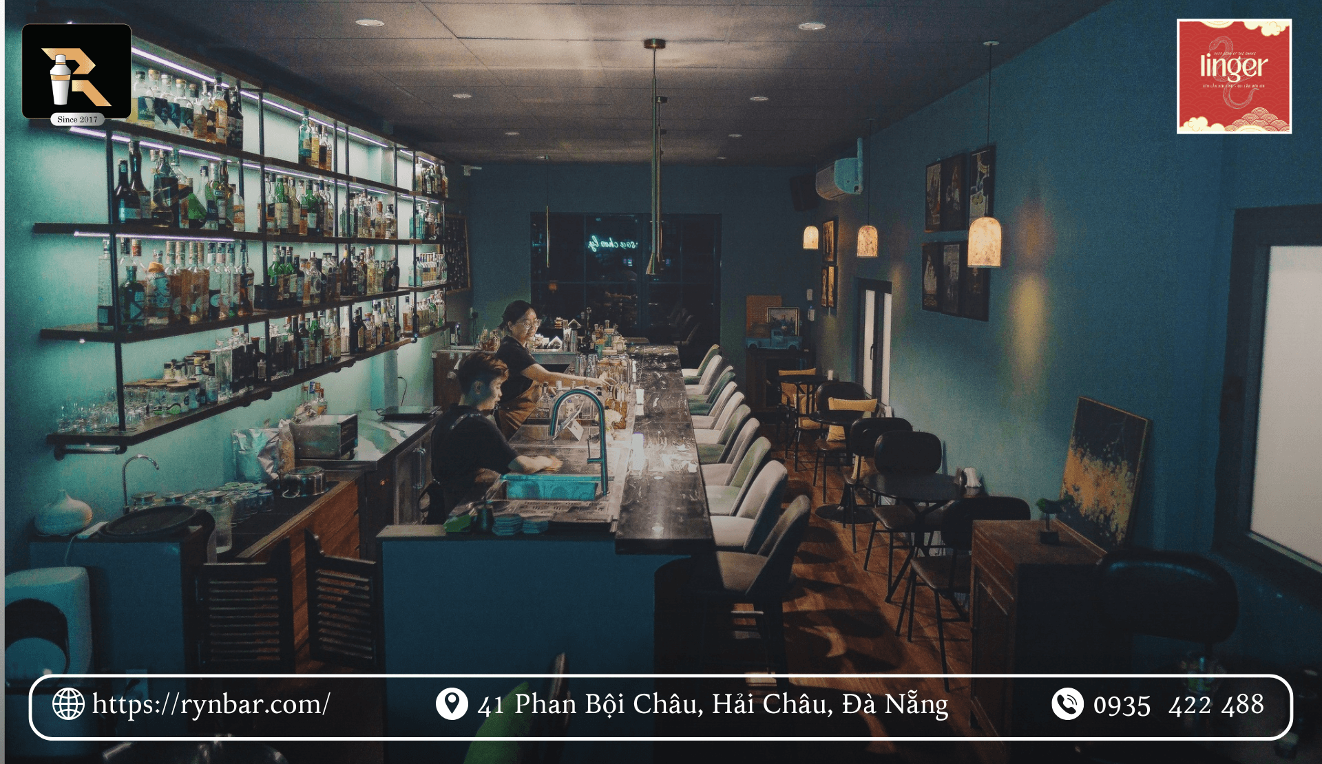 Thiết kế Bar Phẳng độc đáo tại Linger do xưởng gia công quầy bar inox Đà Nẵng Rynbar thực hiện